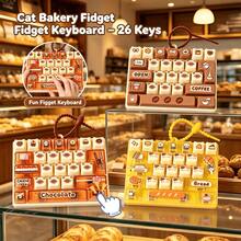 Cat Bakery Theme 26 Grid Mini Keyboard Fidget Toy Keychain, Cute Kitten Coffee Bread Cake Cartoon Click Button Sensory Fidget Toy, Portable Anxiety Stress Relief Bag Pendant Gift - Multicolor - View 2