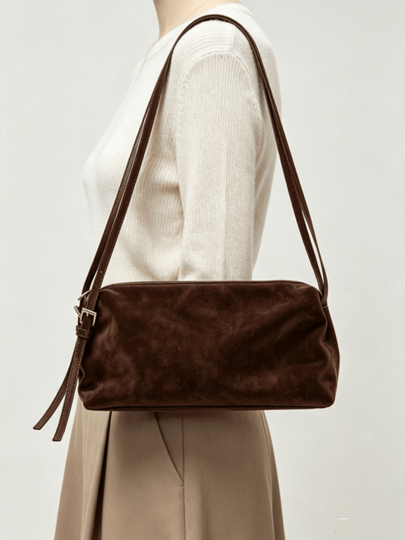 Borsa a spalla retrò in finta pelle scamosciata alla moda, borsa ascellare dal design ricercato, borsa da pendolare di grande capacità per donna, borsa a cuscino, borsa a mano