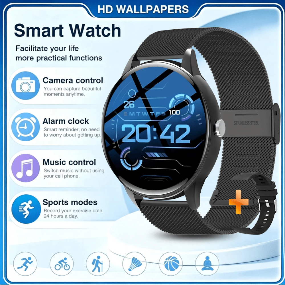 ERUN Unisex Smartwatch With Wireless Calling (Make/Receive Calls) And Pedometer Function, Compatible With IOS And Android Phones. Ideal Gift For Christmas, Thanksgiving And New Year, Perfect For Friends And Family. - View 1