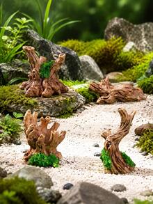 4件創意迷你樹樁魚缸裝飾品，樹幹模型，適用於仙女花園、DIY魚缸盆景裝飾、沙盤景觀與居家裝飾 - A - 查看 1