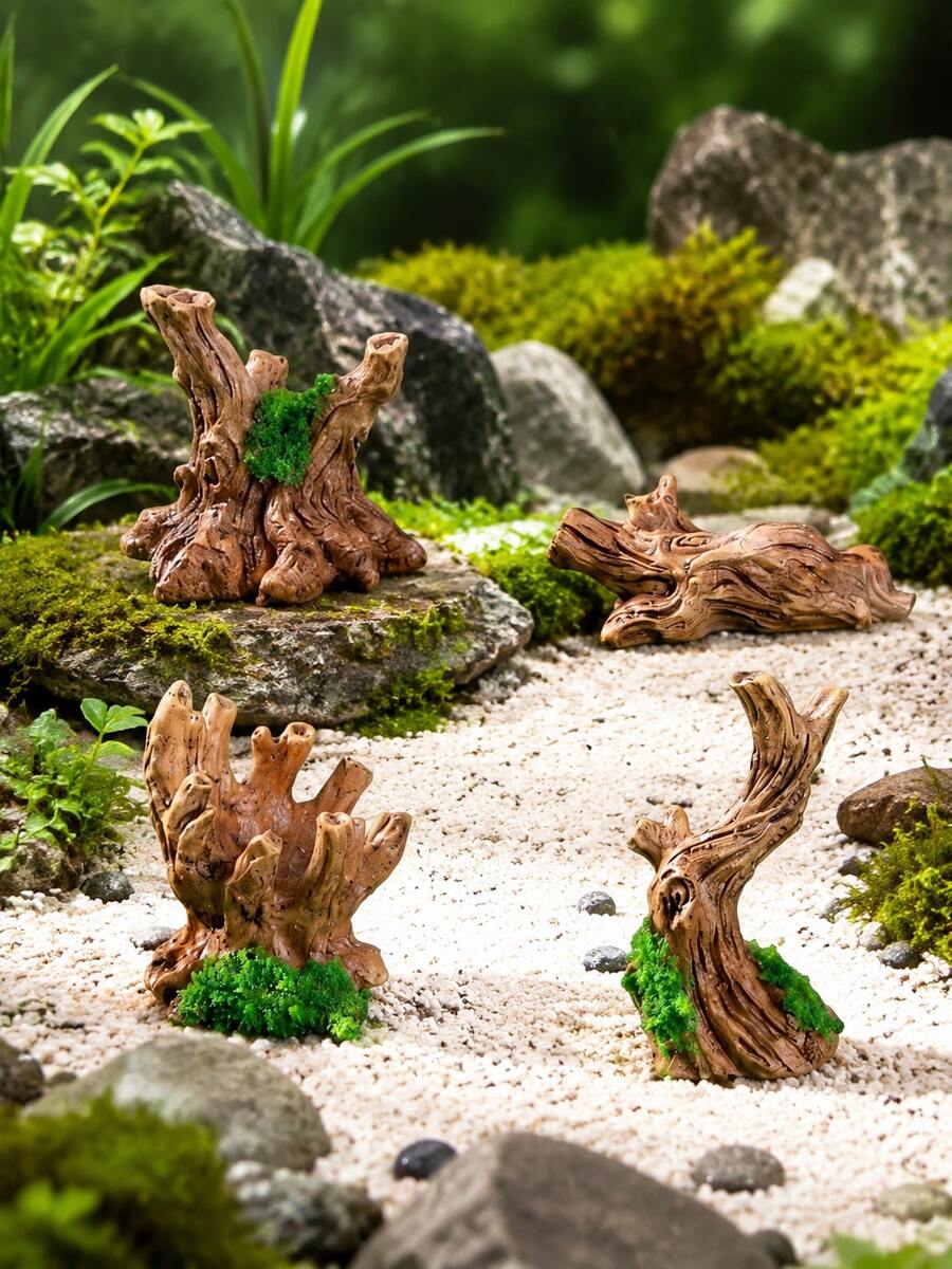 4件創意迷你樹樁魚缸裝飾品,樹幹模型,適用於仙女花園、DIY魚缸盆景裝飾、沙盤景觀與居家裝飾 - A - 查看 1