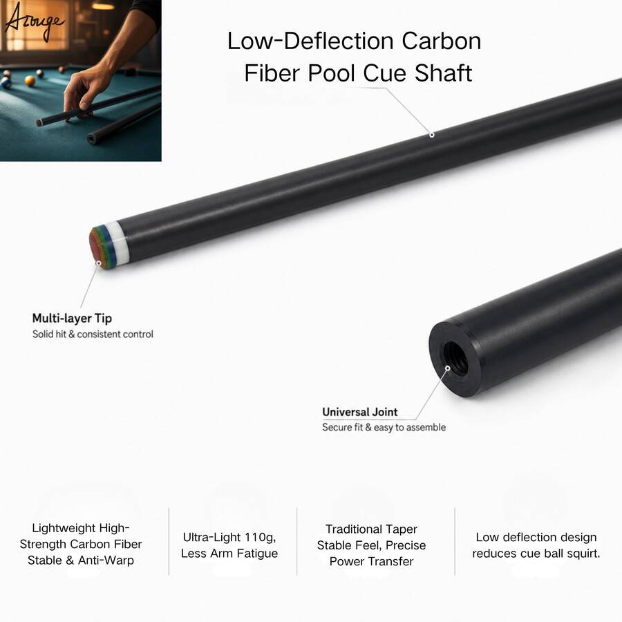 Carbon Fiber Billiard Cue Shaft, Net Length 737mm, 11.8mm Tip, Accelerated Taper, 3/8‑8 Slow Pitch Pin - 11.8mmTIP - View 1