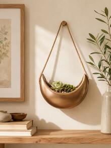 1pc Moon-Shaped Hanging Planter – Wall-Mounted Basket For Green Plants; Balcony & Home Decor Container; Decorative Hanging Ornament; Succulent Planter - A - View 5