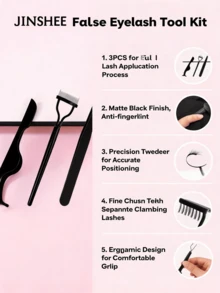 JINSHEE Eyelash Extension Tweezers Set, 3 Pieces Set Of Multifunctional Stainless Steel Tweezers, High-Precision And Durable Eyelash Tool, Multifunctional And Convenient Eyelash Extension Beauty Tool, Suitable For Various Scenarios - Black - View 3