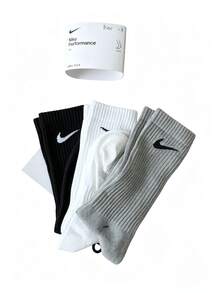 Nike Black White Grey Minimalist Versatile Comfortable Soft Breathable Moisture-Wicking Sports Casual Socks Unisex 3-Pack - Black, White and Gray - View 10