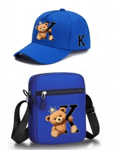 1pc/2pcs Crown Bear Personalized Pattern Design Printed Unisex Curved Brim Baseball Cap And Crossbody Bag, Street Fashion Outdoor Sports Baseball Cap And Bag, Adjustable, Gift For Yourself Or Friends - Multicolor - View 12