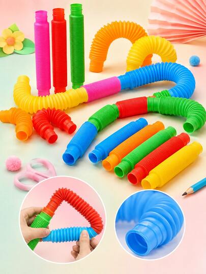 20 piezas/1 pieza - Tubos de burbujas elásticos y coloridos, tubos conectores flexibles y corrugados para manualidades DIY, suministros de construcción creativos y expandibles, tubos de alivio de estrés sensorial de varios colores para escultura hecha a mano, actividades de escritorio, juegos de fiesta, proyectos de manualidades y decoración creativa