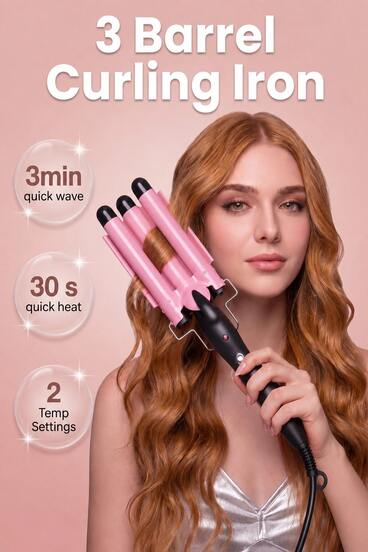LEVIATECH 3-Barrel Curling Iron, 30s Fast Heating Curling Wand, 2 Adjustable Temperature Settings, Deep Beach Wave Hair Curler, Anti-Scald Styling Tool, Suitable For Short And Long Hair