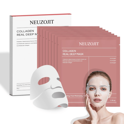 Collagen Real Deep Facial Mask Sheets, Hydrating Firming Brightening Face Mask, Moisturizing Sheet Mask Infused With Probiotics For Daily Facial Care