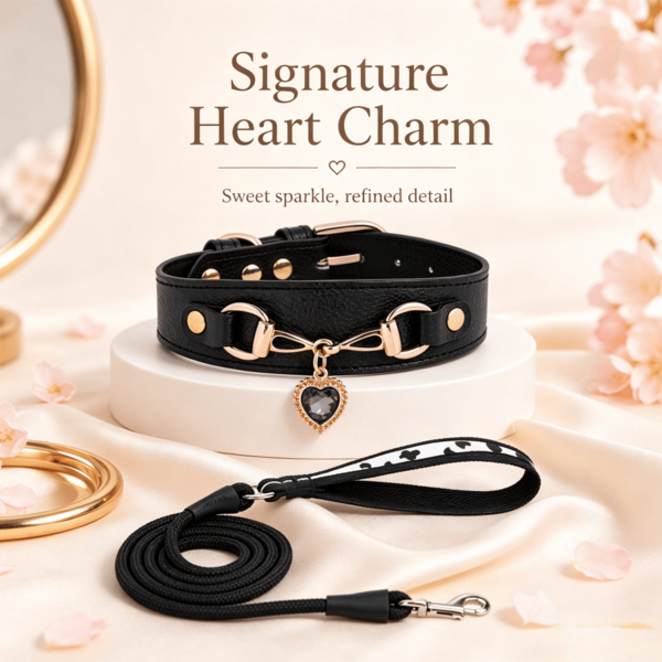 Luxury Heart-Shaped Rhinestone Dog Collar & Leash, Soft Iridescent PU Pet Collar With Adjustable Rose Gold Buckle, Exquisite Heart Gemstone Pendant, Wide Comfortable Non-Choking Design, Ins Style Highly Attractive Outdoor Photo Decoration, Non-Choking Pet Leash For Walking Dogs, Suitable For Small To Medium Dogs Home/Outdoor/Hiking/Pet Holiday Gifts