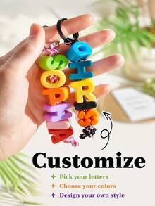 DIY Custom Text Beaded Keychain - Personalized Colorful Acrylic Letter Bead Keychain, Woven Rope Keychain Suitable For Bags And Keys, Personalized Name Letter Bead Keychain - Custom Colorful Acrylic Letter Bead Keychain, Woven Rope Bag Decoration And Keychain Accessory, DIY Custom Letter Bead Keychain - Personalized Colorful Acrylic Letter Bead Keychain, Woven Rope Keychain Gift For Friends And Family - Multicolor - View 1