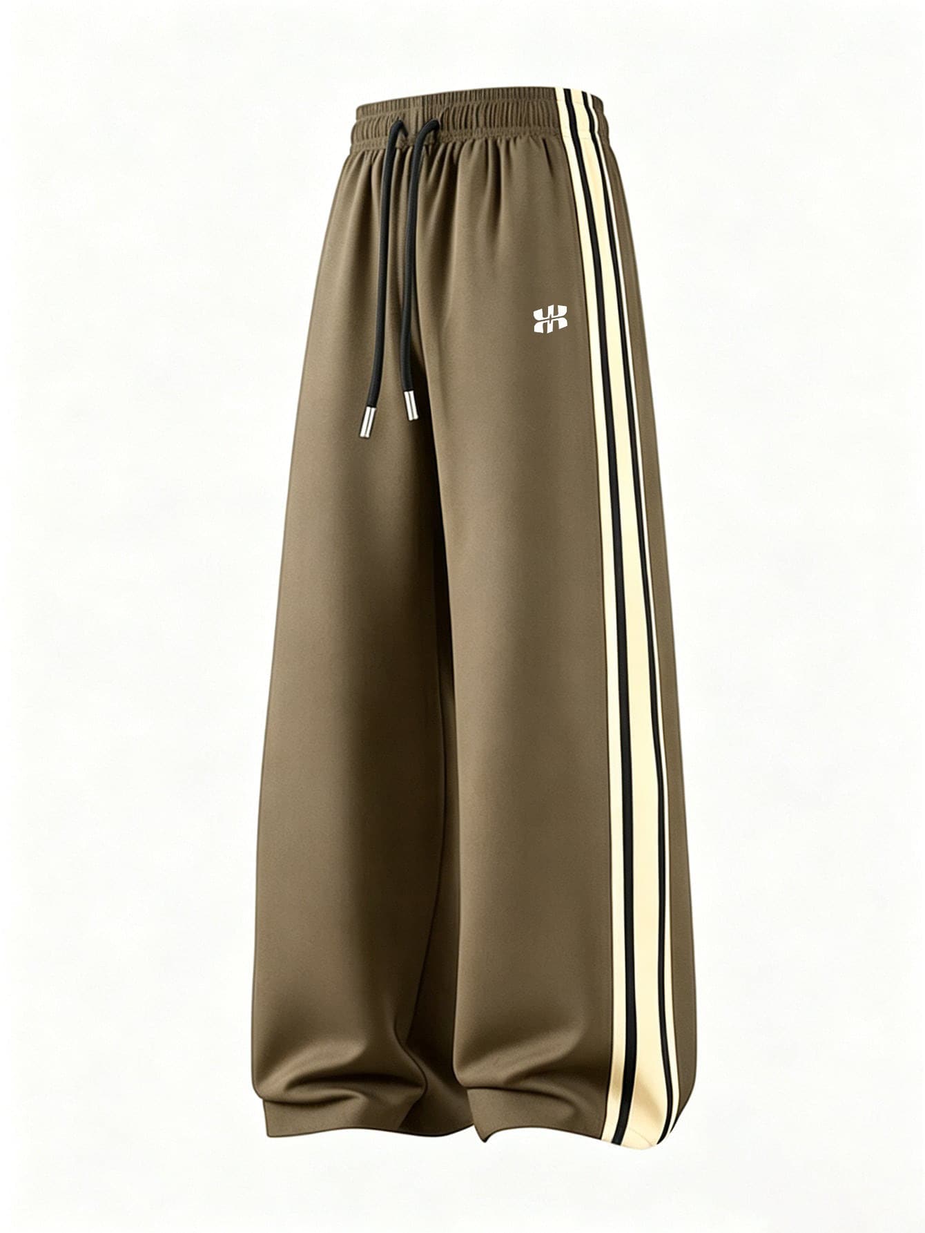 Men's Outdoor Casual Sports Pants, Printed Loose Fit Long Pants For Autumn/Winter, Brown Color, Elastic Waistband, Simple Line Basic Style