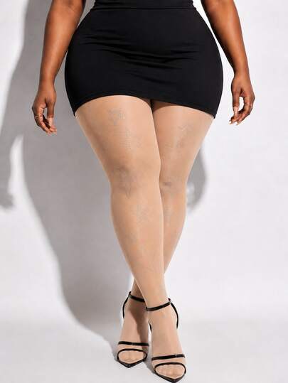 1pc Women's Rhinestone Star Pattern Sheer Tights, Sparkly Nude Pantyhose For Party & Clubwear