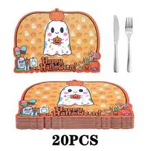 20/50Pcs Halloween Paper Ghost & Pumpkin Placemats, Suitable For Halloween Holiday Table Decoration, Cartoon Cute Style Paper Table Decor, Event Party Decoration - View 7