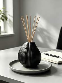 1pc Pear-Shaped Reed Diffuser Empty Bottle, Vertical Striped Texture Fragrance Refill Container, Minimalist Fragrance Vase, Bathroom Countertop, Bedroom Vanity, Living Room Shelf, Spa Table Decor, Home Atmosphere Decoration - Multicolor - View 6