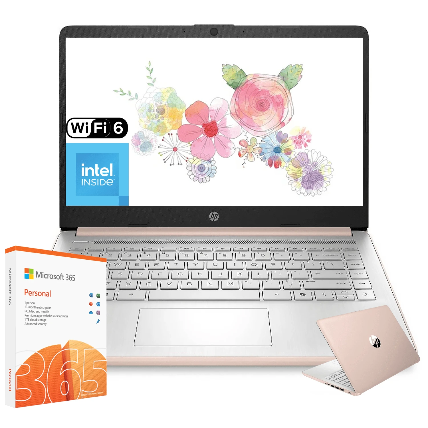 HP 14" HD Business Laptop,  Processor N150, UP To 16GB RAM, 128GB UFS, Wi-Fi 6, Fast Charge, Windows 11 Home With 1-Year  365, Pale Rose Gold - Pale Rose Gold - View 1