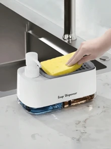 2-In-1 Soap Dispenser And Sponge Holder, Kitchen Dish Soap Pump Bottle, Kitchen And Bathroom Multi-Function Cleaning Supplies Storage Rack - Multicolor - View 3