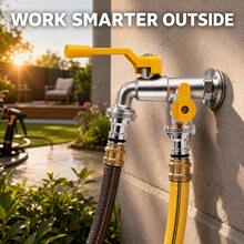 Dual‑Outlet Outdoor Garden Water Tap, One‑In‑Two‑Out Independent Control Faucet, Stainless‑Steel Hose Connector Water Spigot For Yard Irrigation Car Washing - Multicolor - View 1