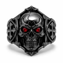 1pc Skull Cross Ring, Unisex Gothic Style Red Eye Skull Ring, Vintage Cross Pattern, Halloween Cosplay Streetwear Party Accessory Gift - Gun Black - View 2