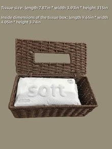 1pc Woven Tissue Box Holder, Rectangular Tissue Box Cover, Rattan Tissue Box, Bohemian Style Decorative Tissue Box Cover, Suitable For Bathroom, Bedroom, Bookshelf, Living Room, Home Decor, Desktop, Home Storage And Organization - Multicolor - View 7