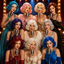 Women Retro Short Finger Wave Wig Multi Color Options High Temperature Synthetic Hair Breathable Mesh Cap Vintage Flapper Cosplay Wig For Retro Themed Party Halloween Carnival Costume Dress Up - Multicolor - View 2