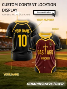 Custom Button-Up Baseball Jersey, Black & Brown With Gold Color Blocking, Customizable Front & Back, Free To Change Player Name & Jersey Number, Custom Team Logo, Comfortable Fabric, Suitable For Baseball, Softball Games, Team Training, Team Building Activities & Casual Streetwear, Create Exclusive Team Uniforms, Meet Personalized Dressing Needs, 2026 Baseball - Brown - View 1