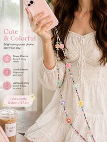 Detachable Phone Lanyard, Tulip Flower Pattern Design, Flower Lanyard, Beaded Bag Chain, Bag Chain, Beaded Strap, New Design Compatible With Android And Most Smartphones, Usage Methods: Halter, Wrist Strap, Hand Strap, Multi-Functional Crossbody Phone Strap - Outdoor Travel Anti-Loss Phone Case Universal, Gift For Mom, Birthday And Event, Girls' Expected Holiday Gift - Multicolor - View 2