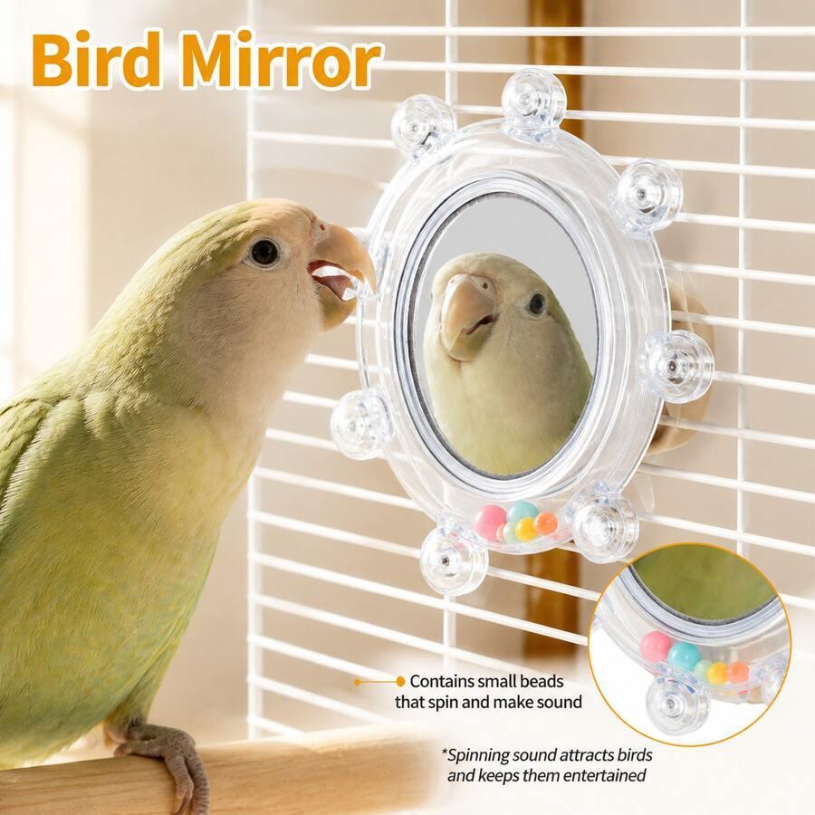 Parrot Mirror Toy, Relieve Bird Boredom, Rotating Sound Toy, Pet Puzzle Toy, Bird Cage Hanging Decor - View 1
