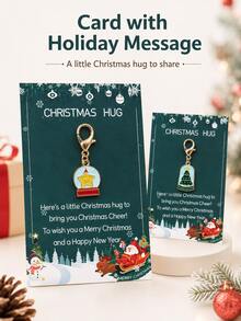 Christmas Themed Keychains With Greeting Card, Santa, Snowman, Gingerbread, Bell And Reindeer Charms, Holiday Gift For Friends And Family - Multicolor - View 7