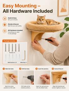 Wall-Mounted Cat Bed, Space-Saving Floating Cat Wall Perch With Round Cushion, Indoor Cat Elevated Resting Platform - one-size - View 9