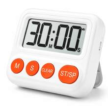 Large LCD Display Digital Kitchen Timer, Magnetic Countdown Timer With Loud, Low & Silent Alarm Modes,Count Up & Countdown,Strong Magnet,Foldable Stand,Hole For Cooking - White - View 1