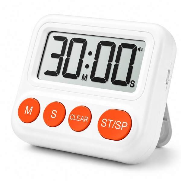 Große digitale Küchenuhr mit LCD-Anzeige, magnetischer Countdown-Timer mit lauten, leisen und stummen Alarmmodi, Aufwärts- und Abwärtszähler, starker Magnet, klappbarer Ständer, Loch zum Aufhängen