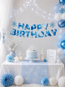1 Set Ice Crystal Texture Happy Birthday Banner, Blue Crystal Snowflake ...