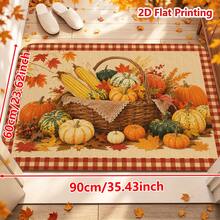 1/2pcs Autumn Door Mat, Autumn Harvest Theme Flannel Door Mat, Comfortable Soft Absorbent Non-Slip Machine Washable, Multi-Functional Home Entrance Carpet, Kitchen Bathroom Mat, Entryway Hallway Bedroom Living Room Patio Decor, Thanksgiving Autumn Holiday Decoration Mat - Multicolor - View 14