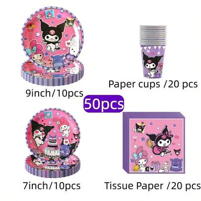 Conjunto de 50 peças de louça de festa com tema anime roxo de volta às aulas, adequado para 10 pessoas, conjunto de louça para festa de aniversário, inclui pratos, copos e guardanapos. Decoração de feriado, adequado para campismo, piquenique, churrasco no quintal, decoração de local de festa de feriado, também um presente ideal para fãs.