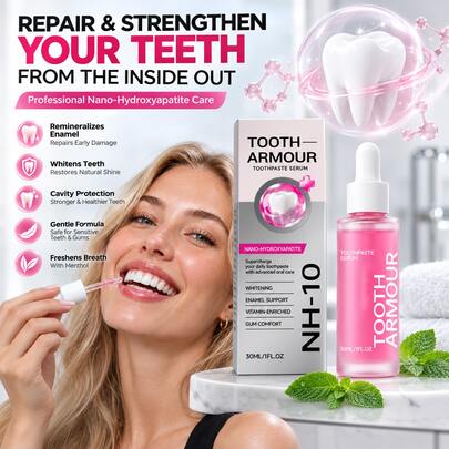 Tooth Armor™ Nano-Hydroxyapatite Serum – Fluoride Free, Remineralizing, Whitening & Cavity Protection, With Menthol & Ascorbic Acid, Gently Cleans Teeth, Freshens Breath, Suitable For Sensitive Teeth & Gums, Up To 100 Uses, Holiday Gift.