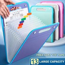 1 Portable Expanding File Folder Organizer - 13 Layers Large Capacity A4 File Storage Bag, Durable PP Plastic With Ergonomic Handle, Sky Blue & Pink Suitable For Office, Home Organization, Desktop File Organizer, Fashionable File Bag, - Purple - View 1