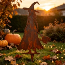 1pc Iron Witch Garden Stake, Vintage Rusty Metal Silhouette Yard Lawn Holiday Decoration Ornament - Multi-color - View 2