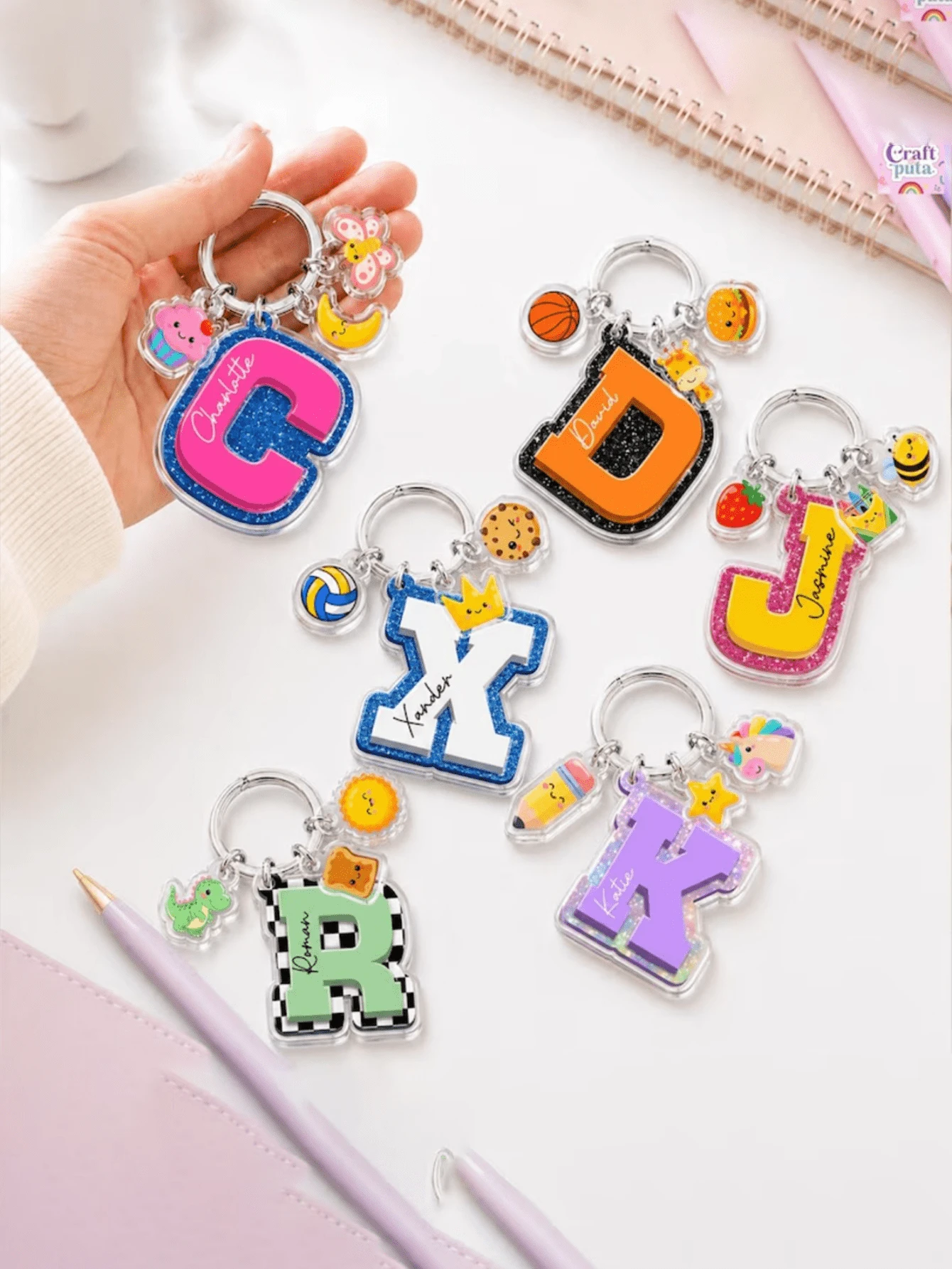 Custom Name Keychain Personalized Kids Bag Name Tag With Charms, Kids Bag Tag With Icon For Backpack, Lunch Box Tag, Back To School Gifts - Multicolor - View 1