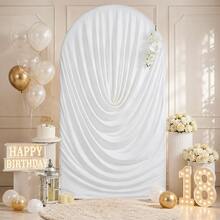 New Water Ripple Pleated Elastic Arch Backdrop Cover, Double-Sided Stretchable Fabric, Arch Background Frame Cover For Wedding, Birthday, Baby Shower, Photography Backdrop Party Decoration, Craft Fabric, Party Photo Arch Decoration (Frame Not Included) - White - View 1