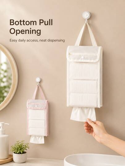 Wall Mounted Tissue Storage Bag, Punch-Free Hanging Organizer, Large Capacity Multi-Pocket Tissue Holder, Bathroom Accessories, Kitchen Organization