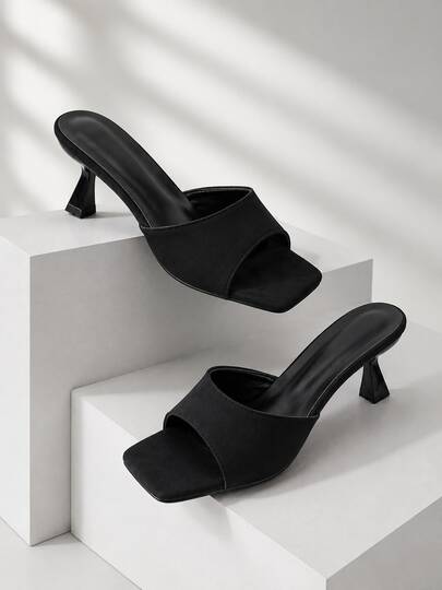 Black Kitten Heel Sandals Women's Comfortable Elegant Open Toe High Heels Fashion Slip-On Commute Party Versatile Shoes