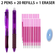 Retractable Erasable Gel Pen Set, 2 Pens + 20 Replacement Refills + 1 Eraser, 0.5mm Fine Point Refillable Erasable Pens, Smooth Writing Click Pens For Students, School, Office, Notes, Homework & Journaling - Multicolor - View 16