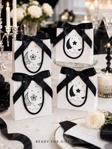 1/2/3/6 Pcs Reusable Double Sided Star Moon Print Bow Handheld Gift Bags Candy Bakery Packaging For Wedding Birthday Party Favor Lunch Shopping Pouches - Multicolor - View 4