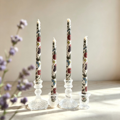 Vintage Floral Printed Taper Candles 9.84 Inch(25cm) 2/4 Packs, French Countryside Long Stem Dinner Candles, No Smoke Decorative Tall Candlesticks For Wedding Table Centerpiece, Romantic Dinner, Home Bedroom Decor, Eid Holiday Party & Gift