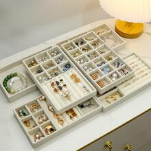 Large Capacity Multi-Layer Jewelry Storage Box With Transparent Lid, Divided Tray For Earrings, Rings, Bracelets And Necklaces - Beige - View 2
