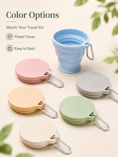 Collapsible Silicone Water Cup With Lid, Portable Travel Mouthwash Cup, Heat-Resistant Tea Cup Beverage Cup, With Carabiner Design To Hang On Backpack, Suitable For Camping, Outdoor Activities, Hiking, Cycling, Parties And More