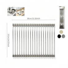 1‑Piece Draining Heat‑Resistant Rack, Holds Tableware And Kitchen Utensils, Can Be Rolled Up For Storage When Not In Use, Saves Kitchen Space, And Fits Most Sinks. - Random Color - View 13