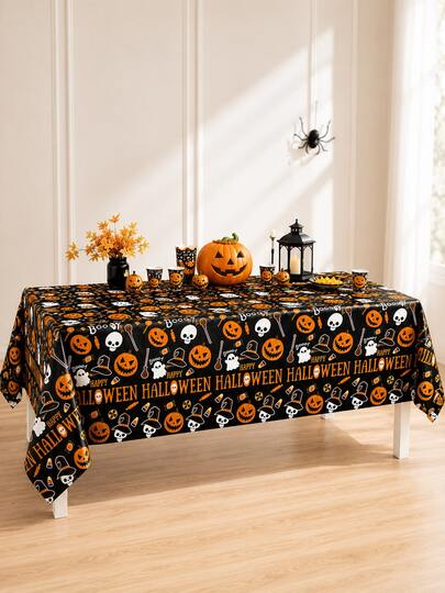 1PC Halloween-Themed Disposable Table Cloth, 54 X 108 Inch Waterproof Rectangle Tablecloths For Parties, Decorative Plastic Table Cover, Leakproof & Sturdy