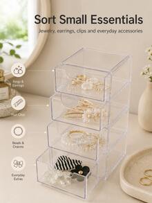3-Layer Drawer Storage Box For Jewelry, Hair Accessories, Earrings And Small Items, Furniture Office Study Desk Organizer, Jewelry Storage Box, Drawer Cosmetic Organizer, Bedroom Decor Desk Organizer, Home Desk Drawer Storage Box - A - View 2